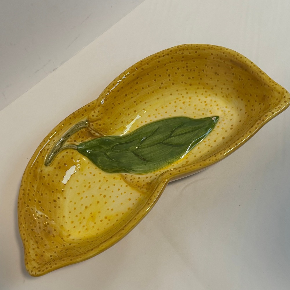 VTG Ceramic Lemon Shaped Serving Dish MCM Yellow Fruit Textured Candy Bowl